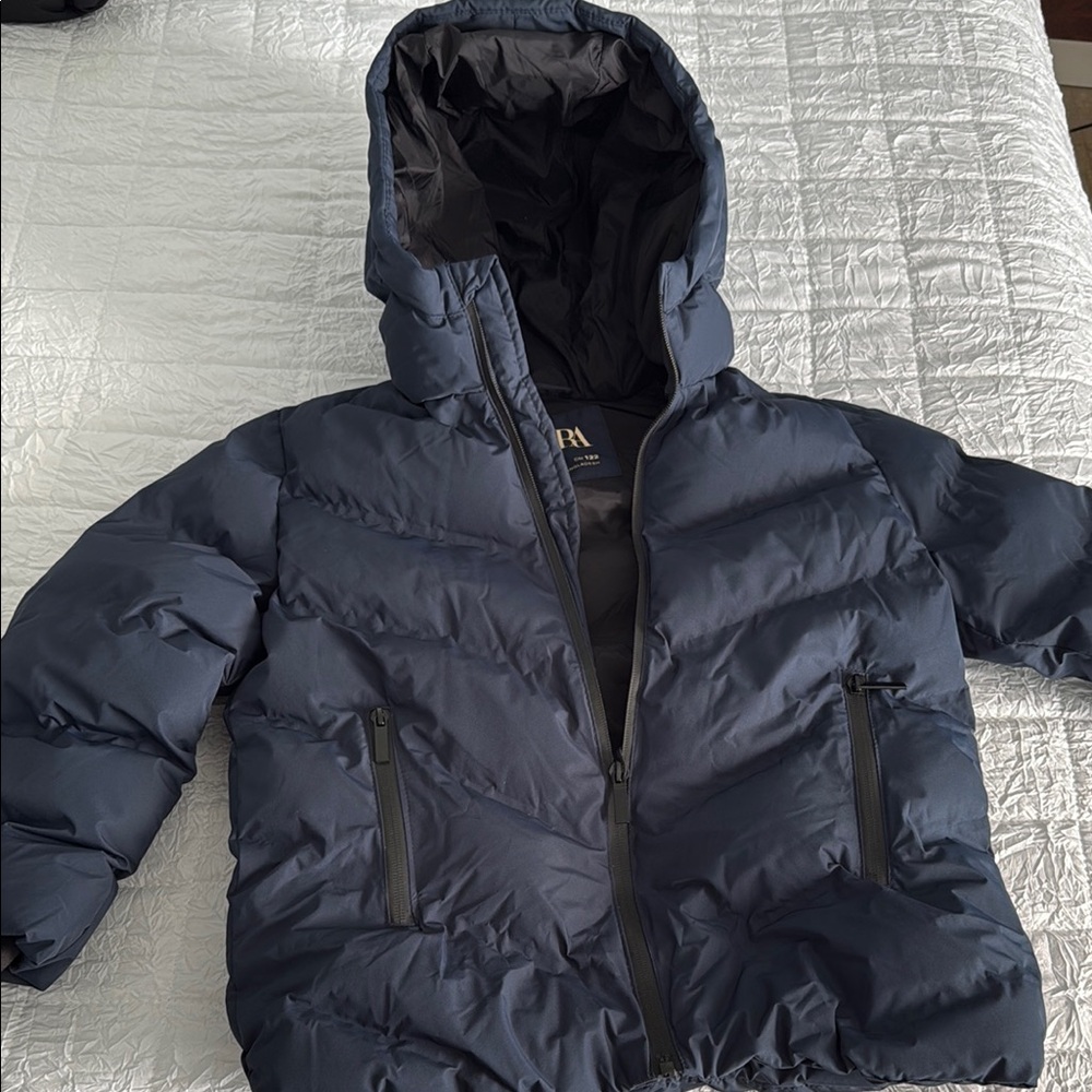 Zara Dark Blue Hooded Puffer Jacket